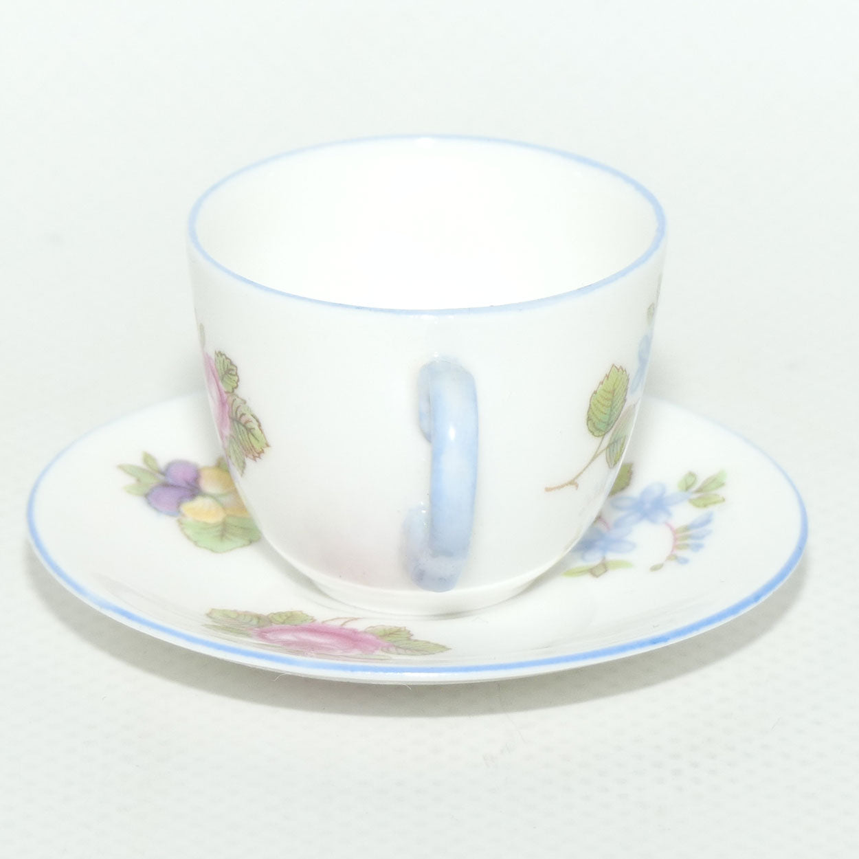 Shelley Westminster shape miniature Rose, Pansy & Forget me Not duo
