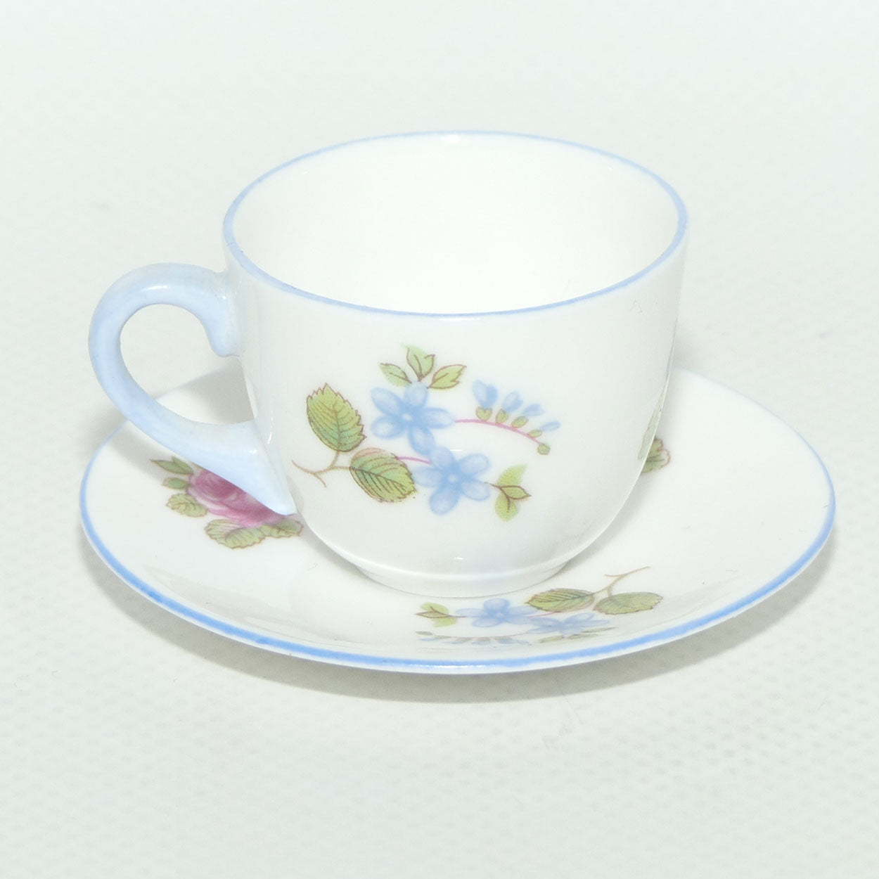 Shelley Westminster shape miniature Rose, Pansy & Forget me Not duo