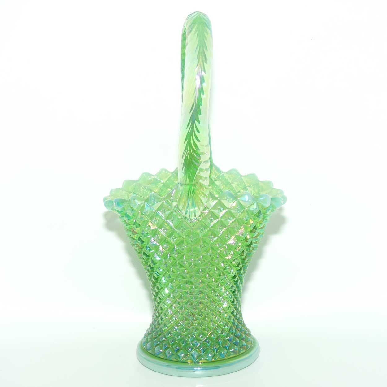Vintage Westmoreland Carnival Glass | Hobnail on Apple Green Basket and Slight Opalescent