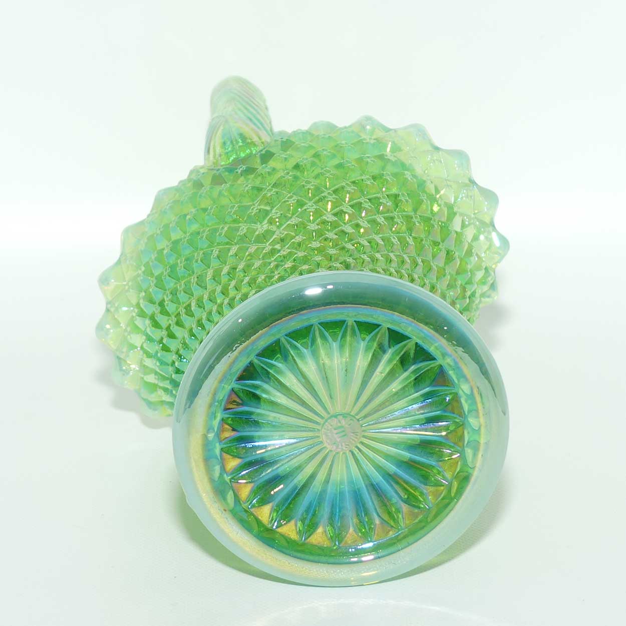 Vintage Westmoreland Carnival Glass | Hobnail on Apple Green Basket and Slight Opalescent