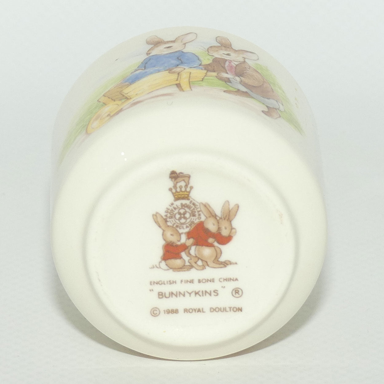 Royal Doulton Bunnykins egg cup | boxed | Pushing the Wheelbarrow | Bunnies in the Bath