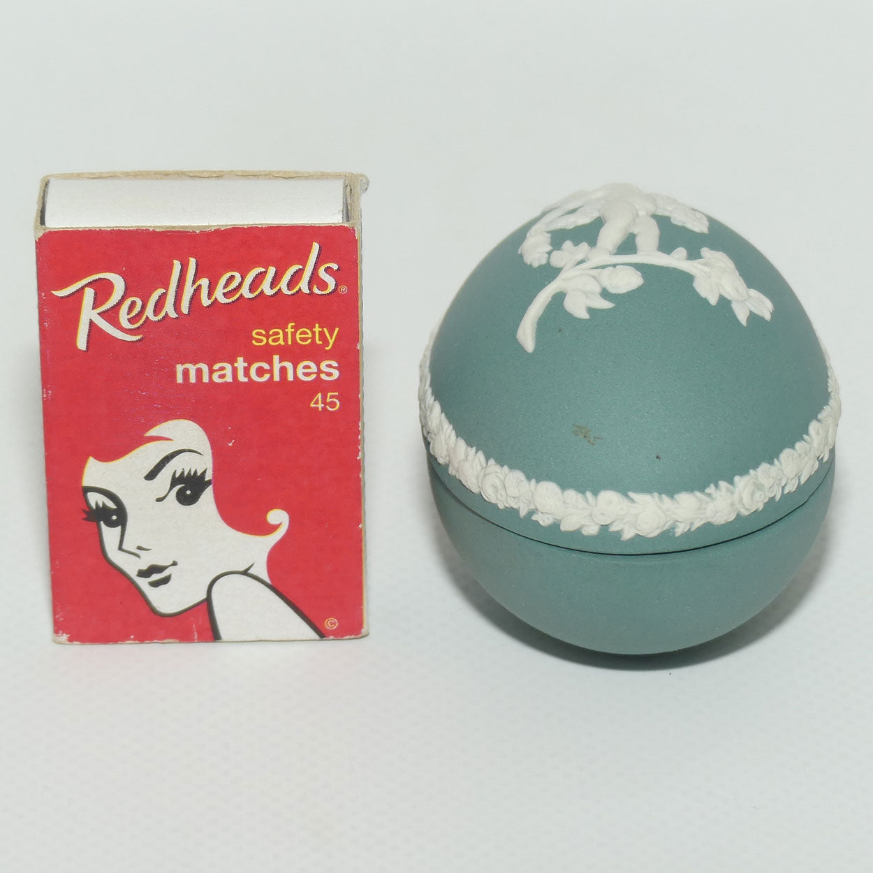 Wedgwood Jasper | White on Teal | Cherub Egg shape trinket box