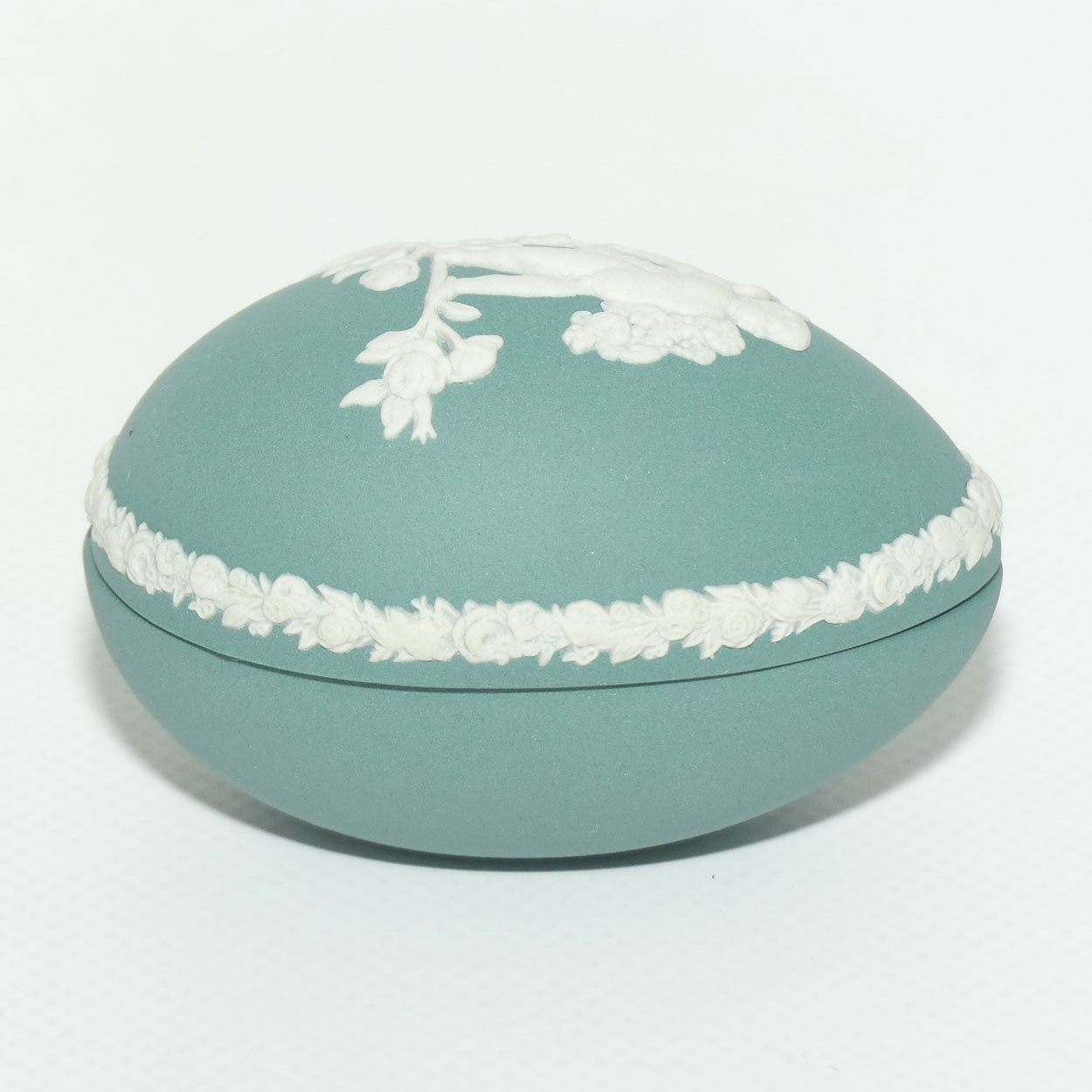 Wedgwood Jasper | White on Teal | Cherub Egg shape trinket box