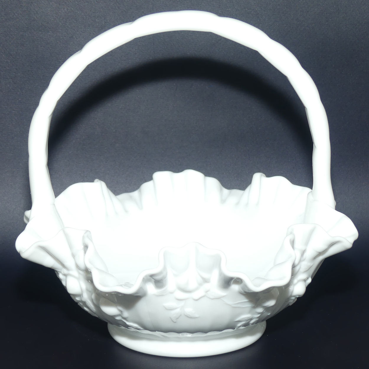 Vintage White Embossed Floral Fenton basket | Cabbage Rose