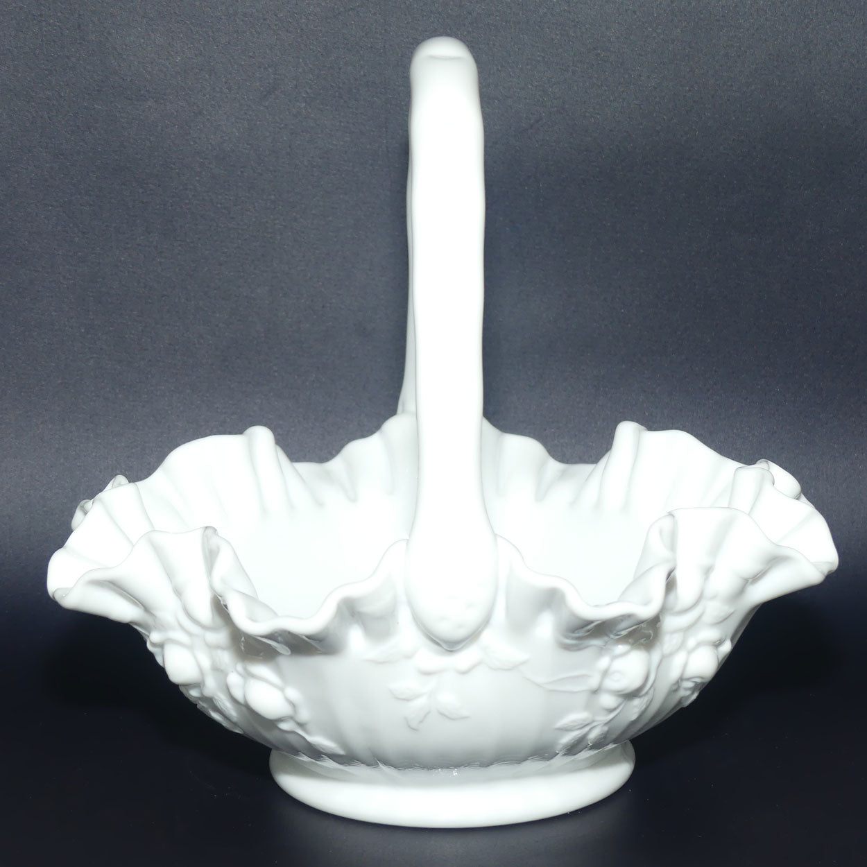 Vintage White Embossed Floral Fenton basket | Cabbage Rose