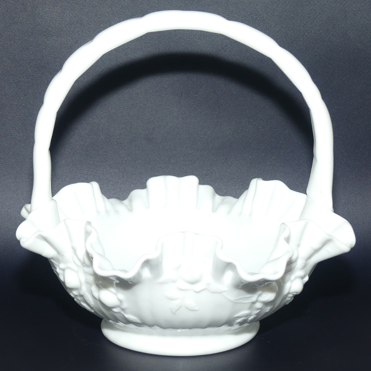 Vintage White Embossed Floral Fenton basket | Cabbage Rose