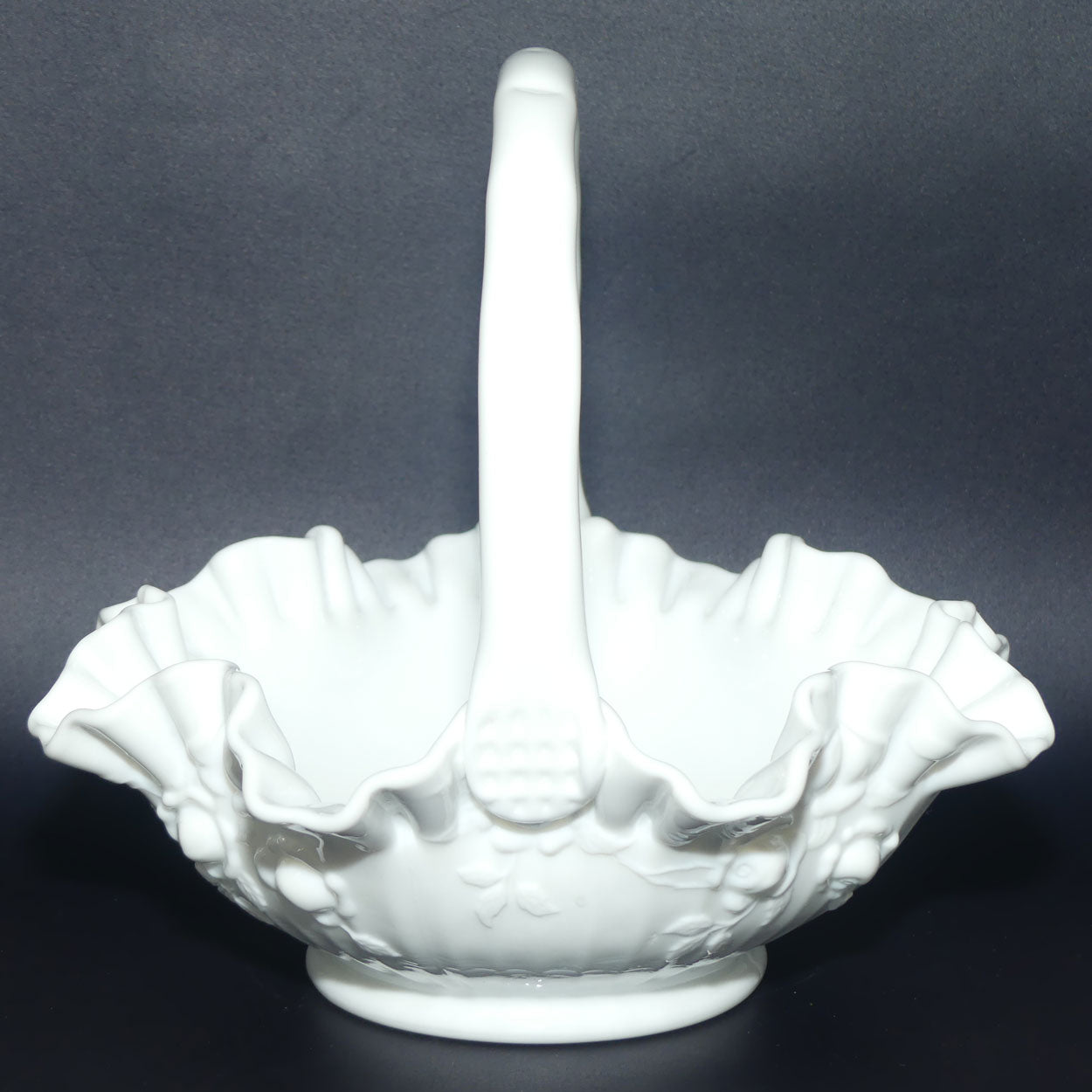 Vintage White Embossed Floral Fenton basket | Cabbage Rose