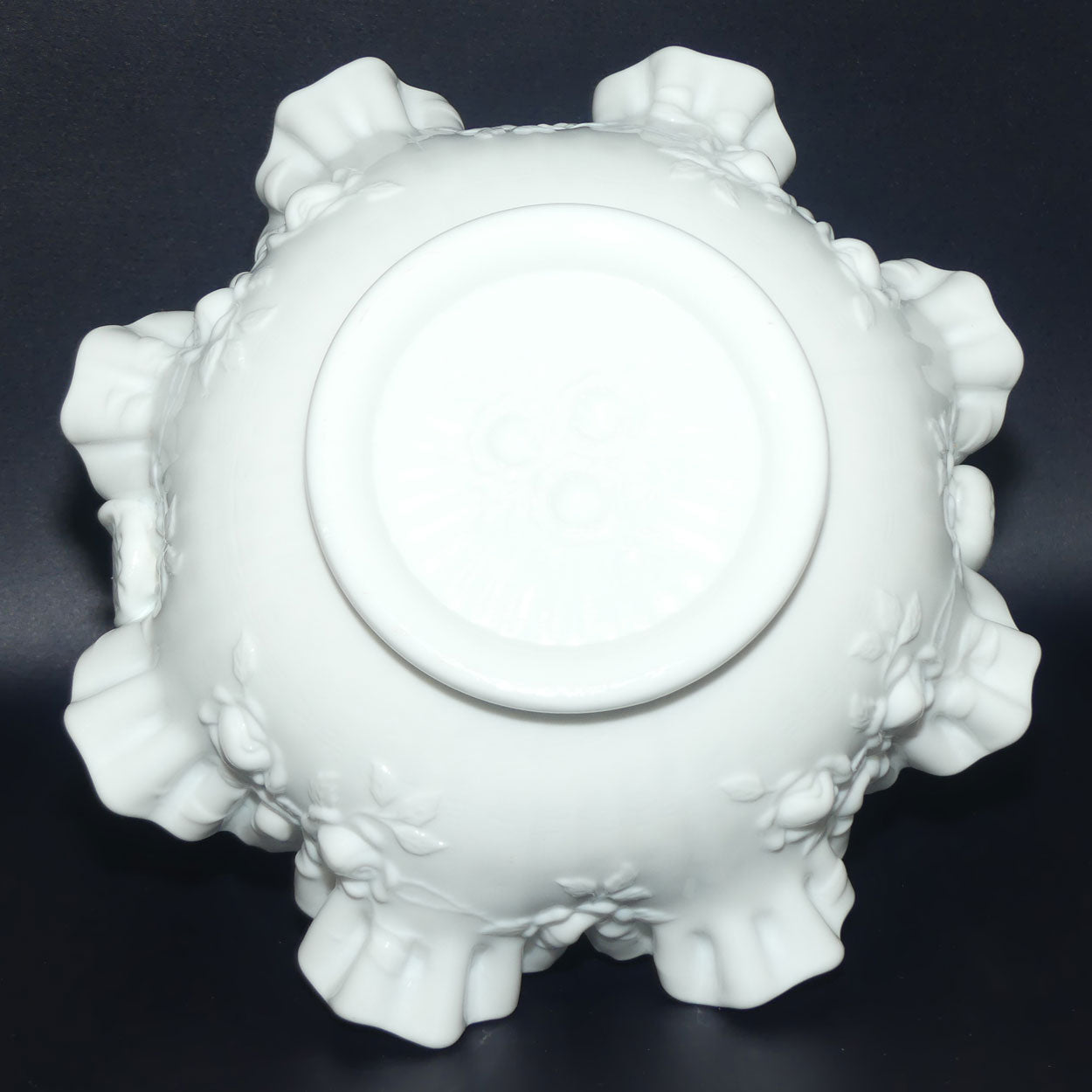 Vintage White Embossed Floral Fenton basket | Cabbage Rose