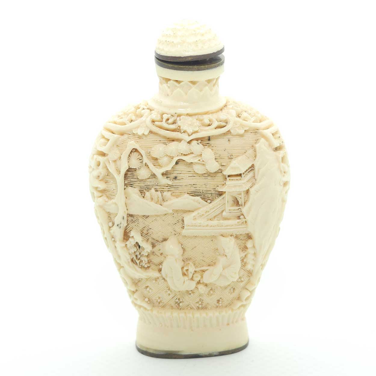 Chinese snuff bottle with stopper | White Cinnabar | reverse Teardrop
