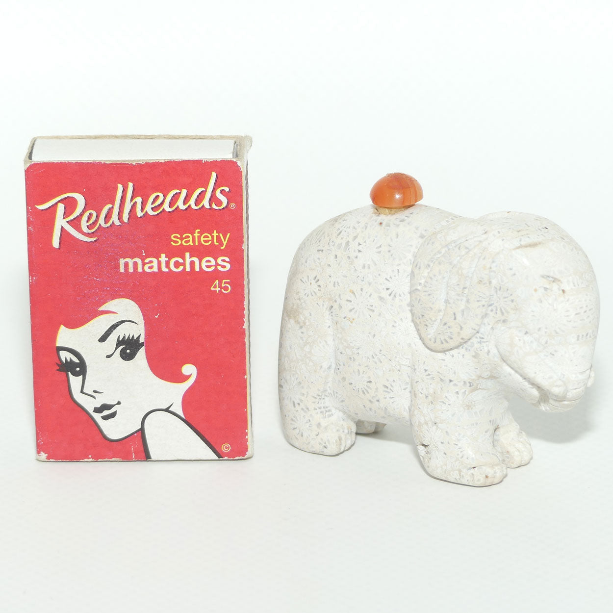 Chinese Snuff Bottle | Carved White Stone Elephant with Agate stopper