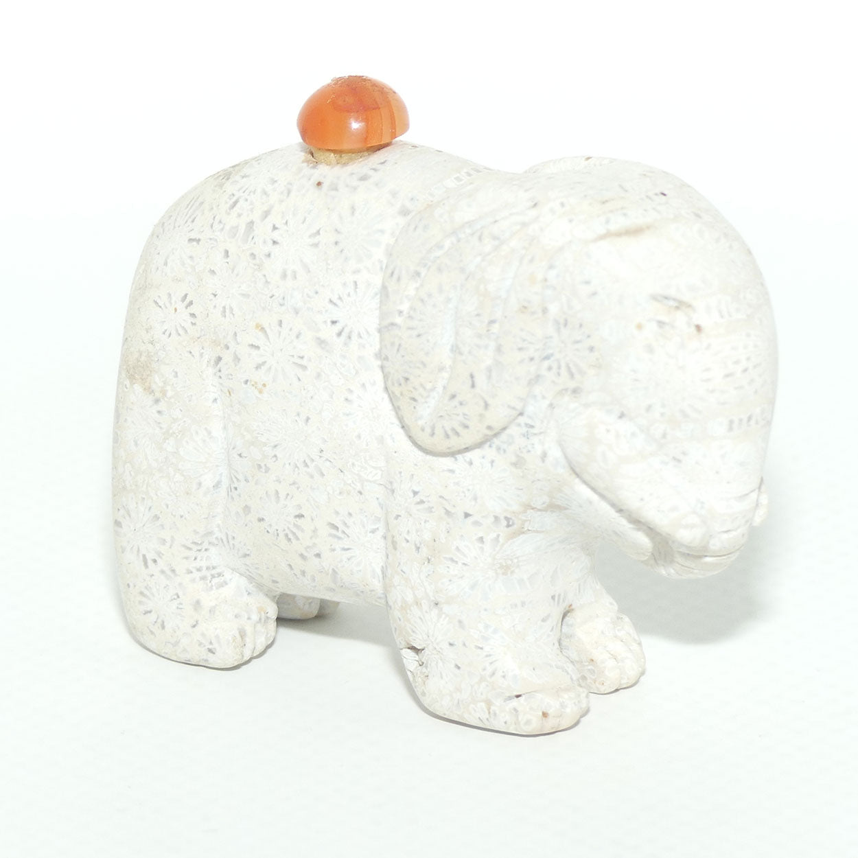 Chinese Snuff Bottle | Carved White Stone Elephant with Agate stopper