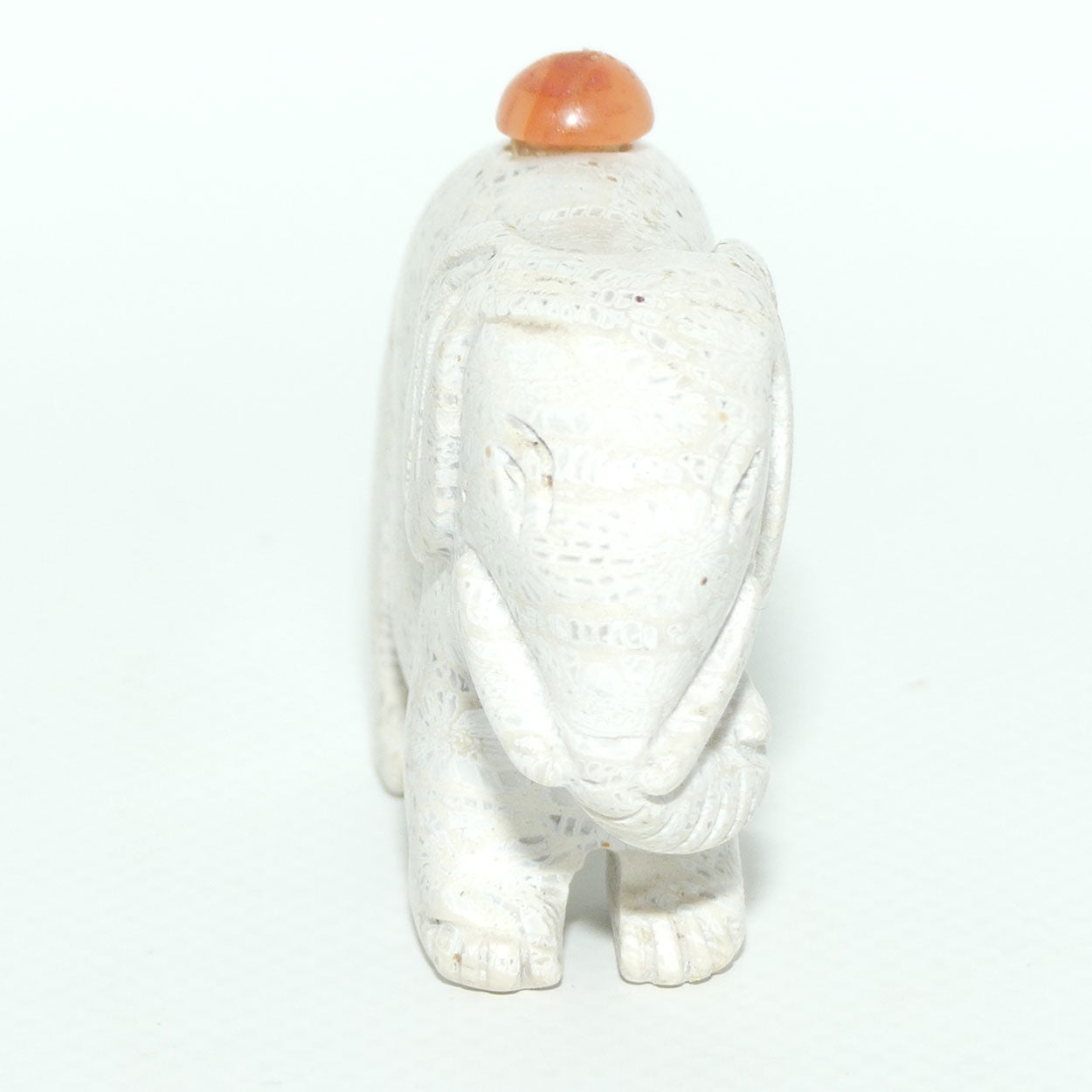 Chinese Snuff Bottle | Carved White Stone Elephant with Agate stopper