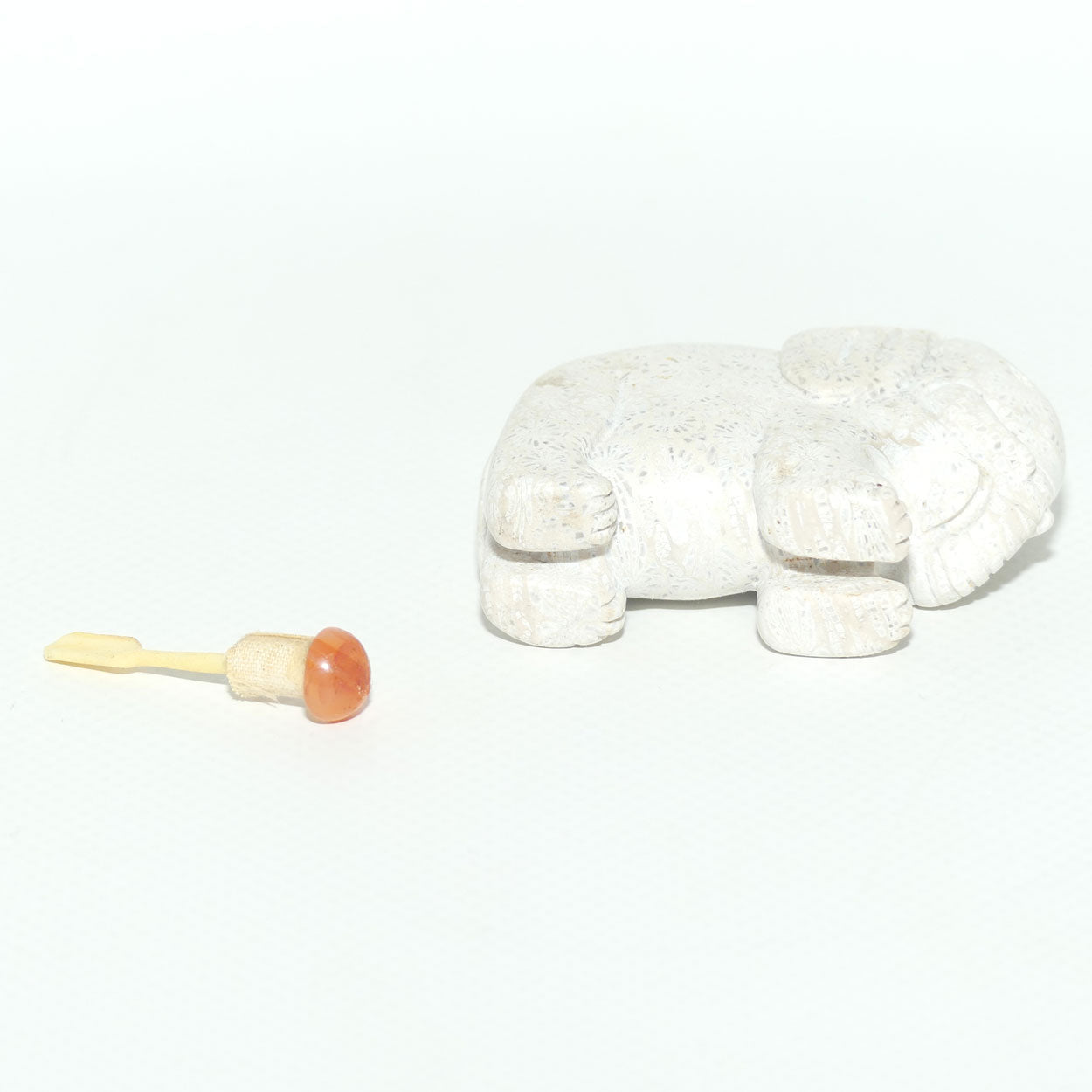 Chinese Snuff Bottle | Carved White Stone Elephant with Agate stopper
