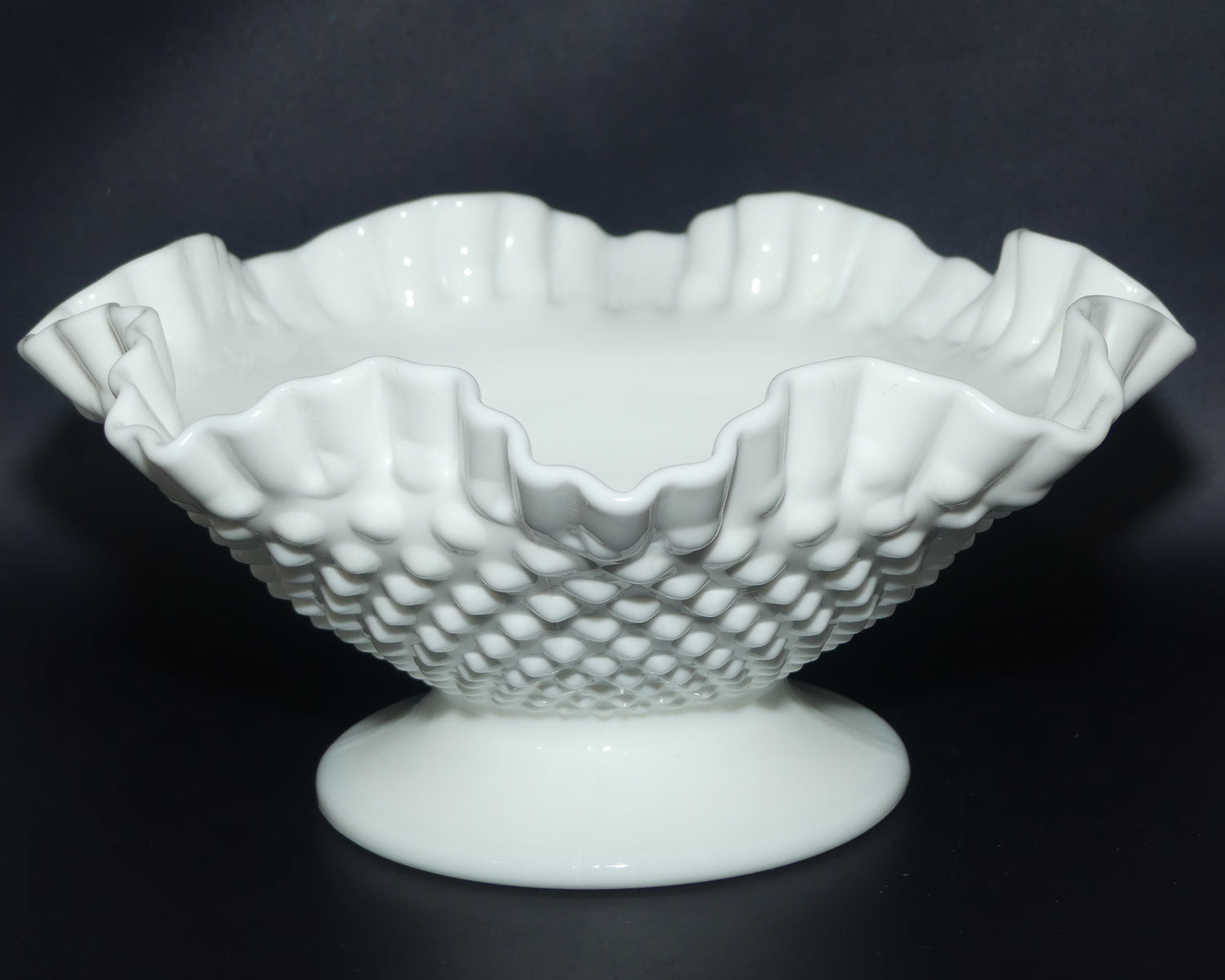 Vintage White with Hobnail Fenton Glass bowl | 26cm diam