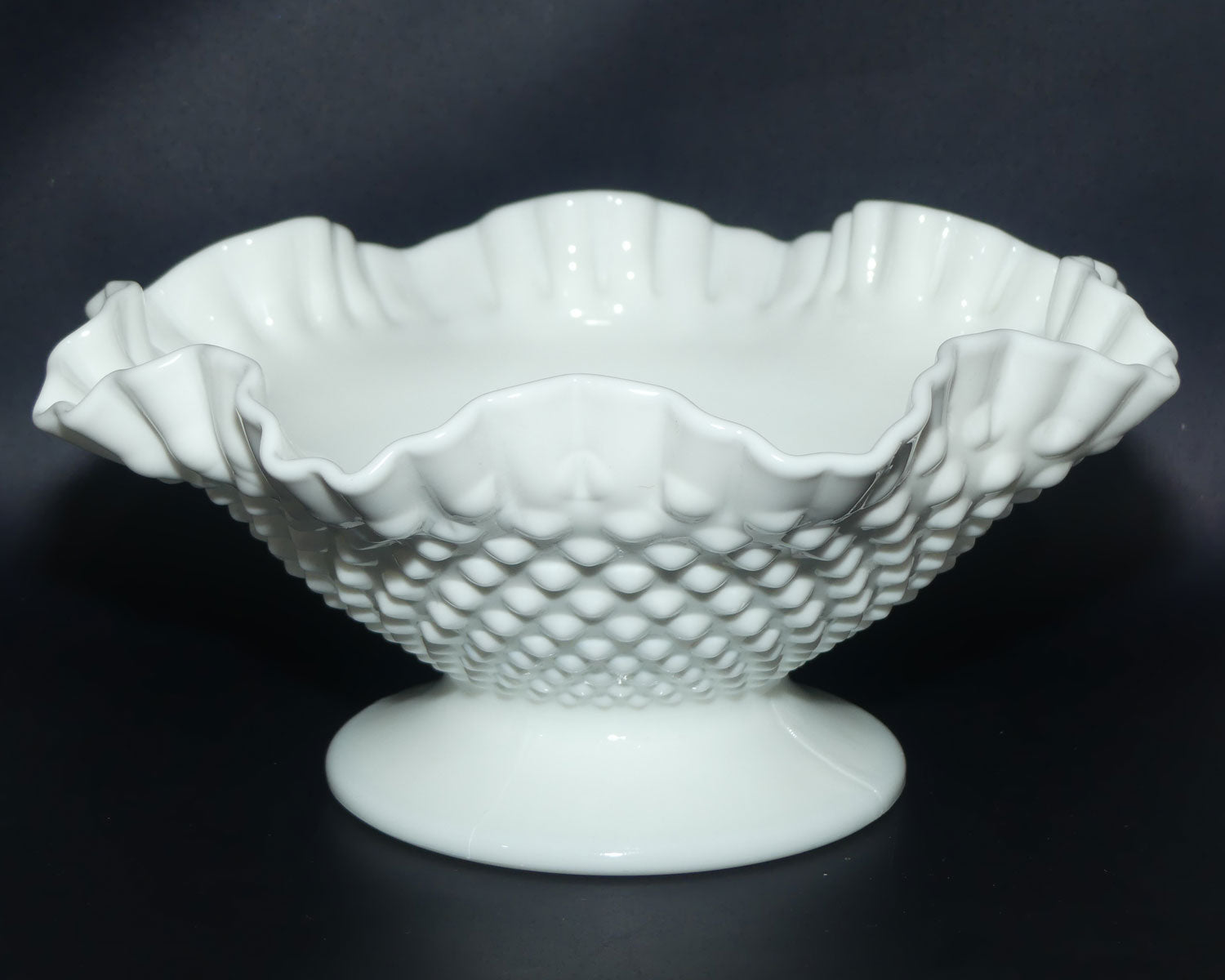 Vintage White with Hobnail Fenton Glass bowl | 26cm diam