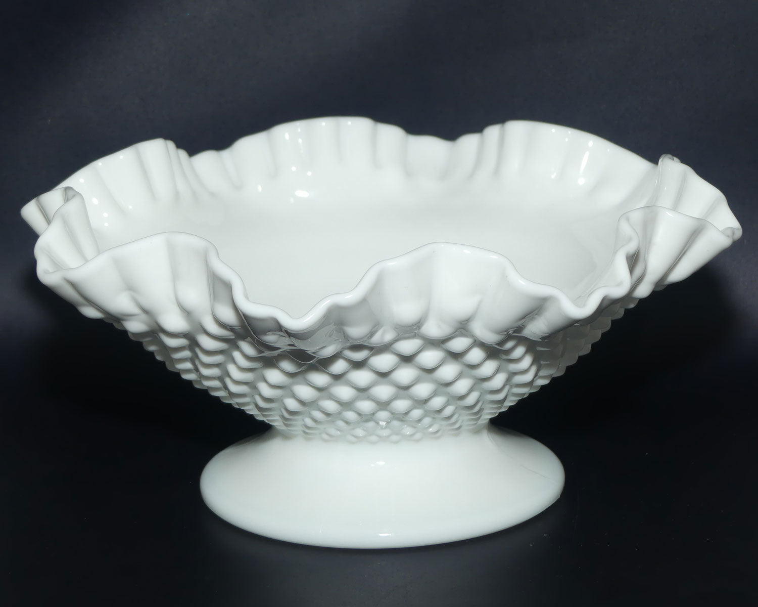 Vintage White with Hobnail Fenton Glass bowl | 26cm diam