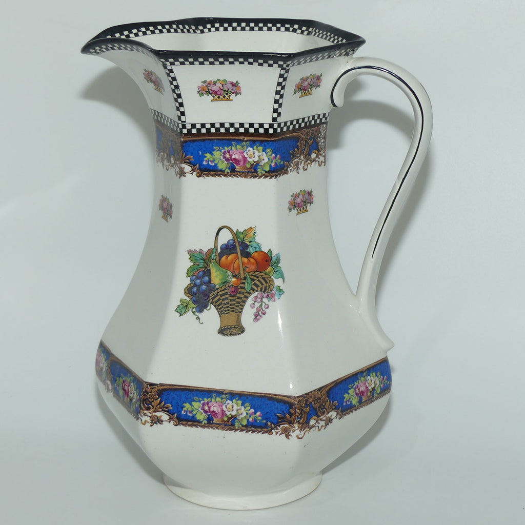 H & K Tunstall Fruit and Flowers decorated tall wash jug | Check border