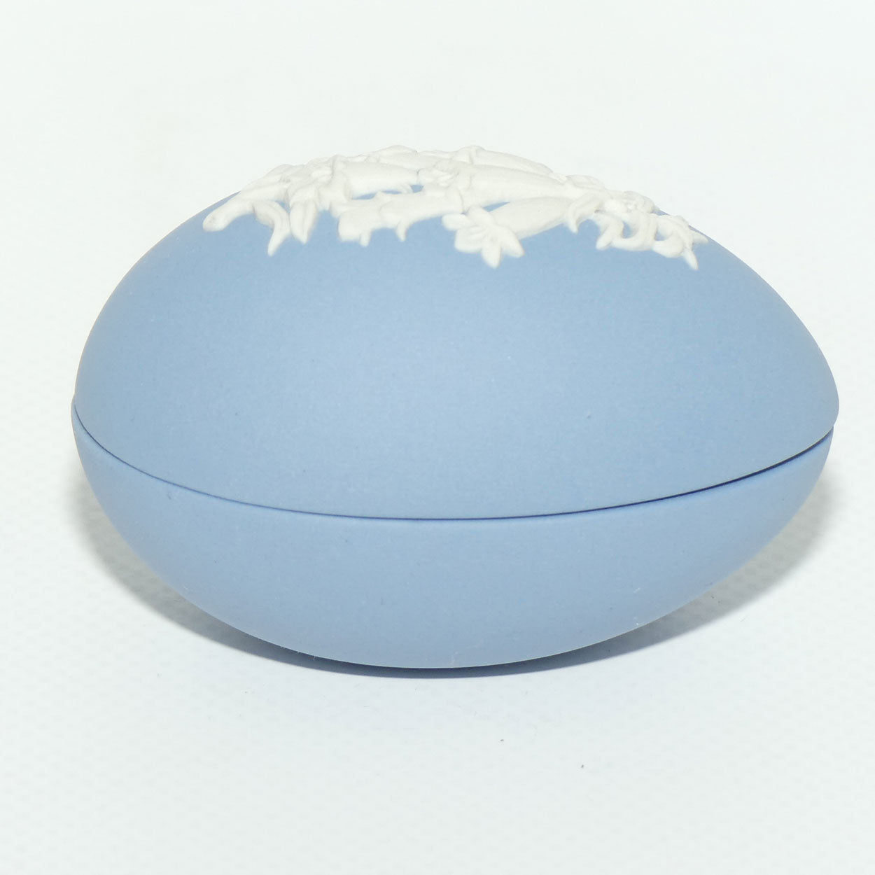 Wedgwood Jasper | Australian Flora | White on Blue | Pink Heath Egg shape trinket box