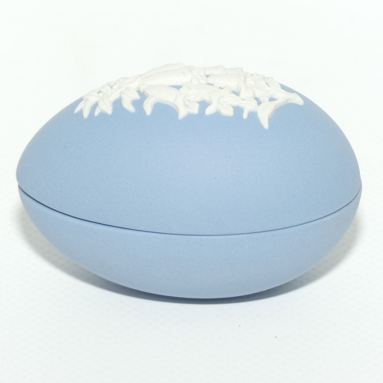 Wedgwood Jasper | Australian Flora | White on Blue | Pink Heath Egg shape trinket box