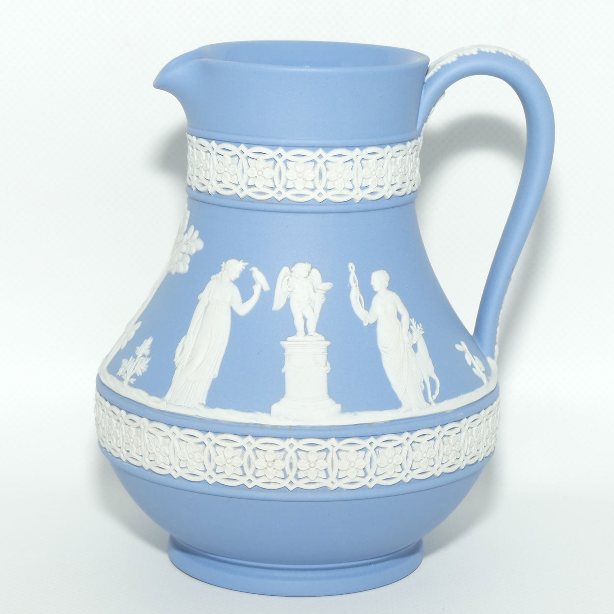 Wedgwood Jasper | White on Pale Blue milk jug with Grecian Ceremony Scene | Double bands | #2