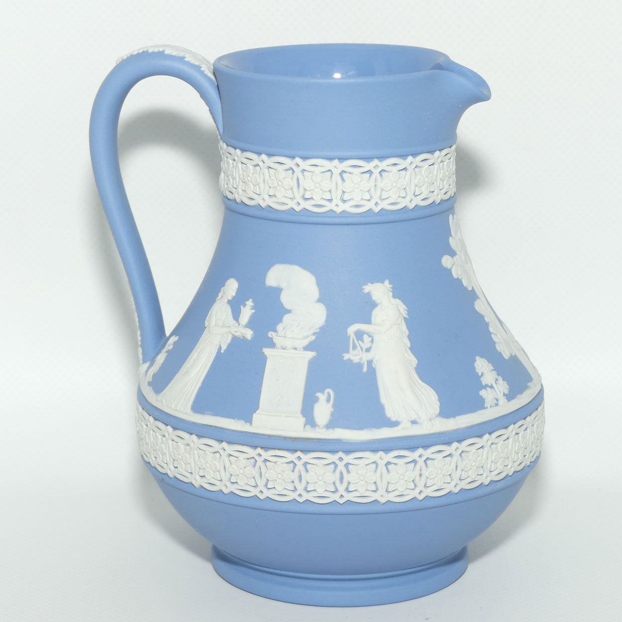 Wedgwood Jasper | White on Pale Blue milk jug with Grecian Ceremony Scene | Double bands | #2