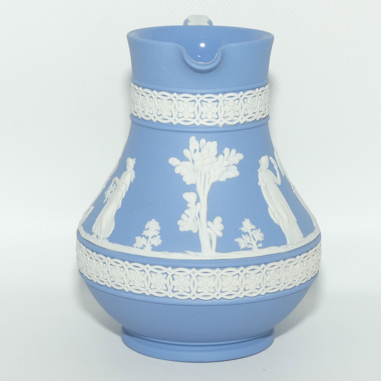 Wedgwood Jasper | White on Pale Blue milk jug with Grecian Ceremony Scene | Double bands | #2