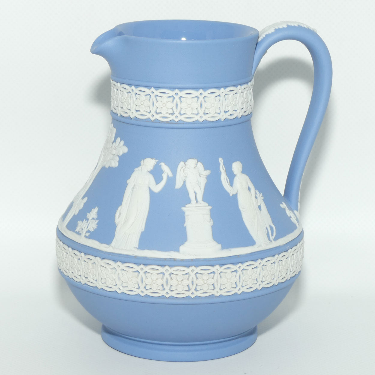 Wedgwood Jasper | White on Pale Blue milk jug with Grecian Ceremony Scene | Double bands | #2
