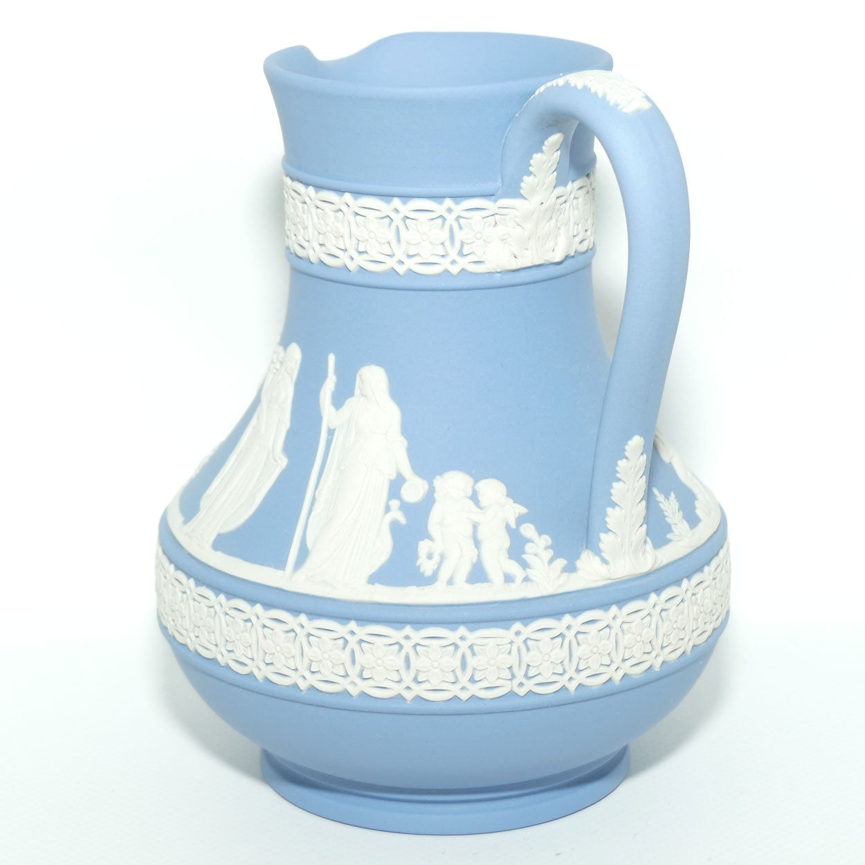 Wedgwood Jasper | White on Pale Blue milk jug with Grecian Scene | Double bands | #1