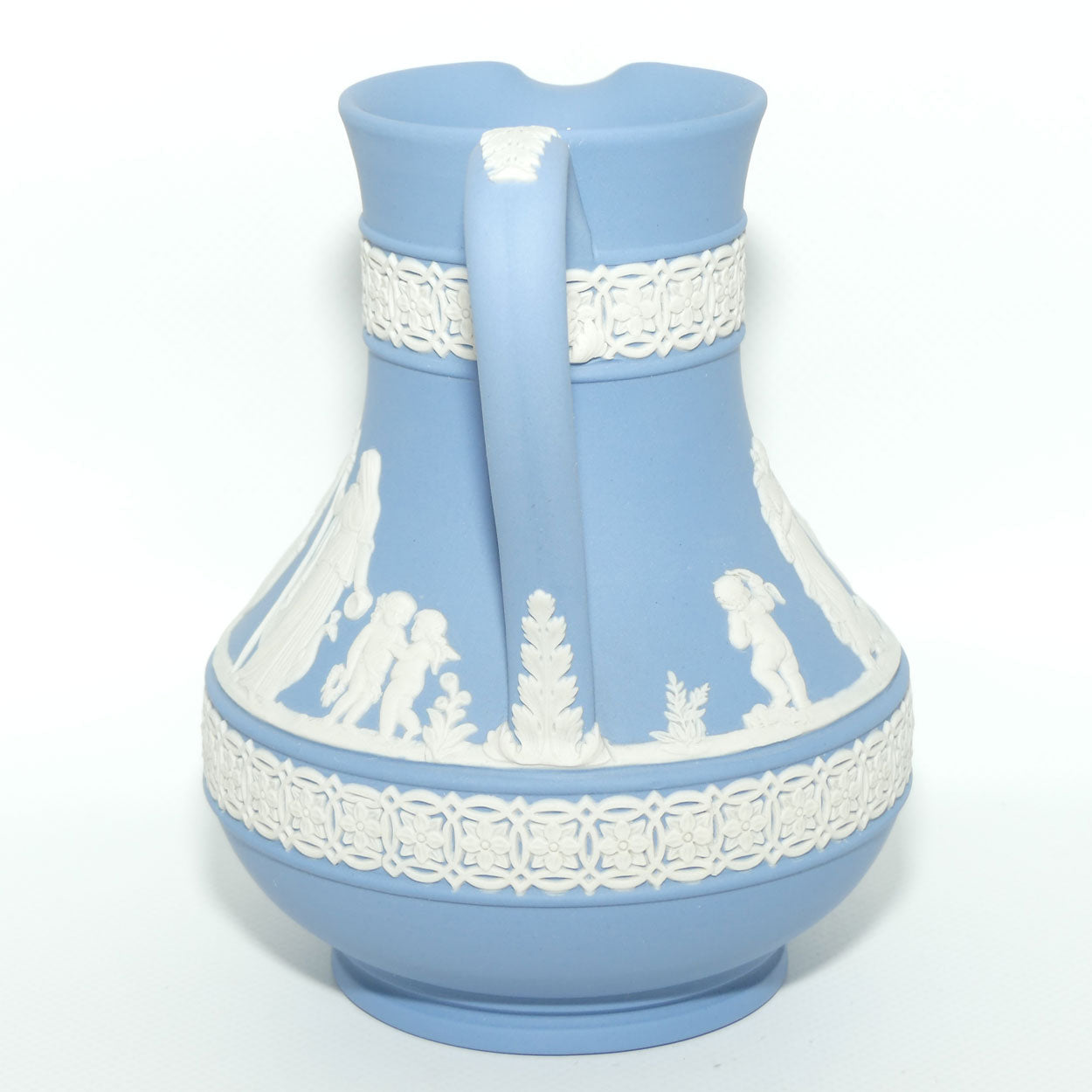 Wedgwood Jasper | White on Pale Blue milk jug with Grecian Scene | Double bands | #1