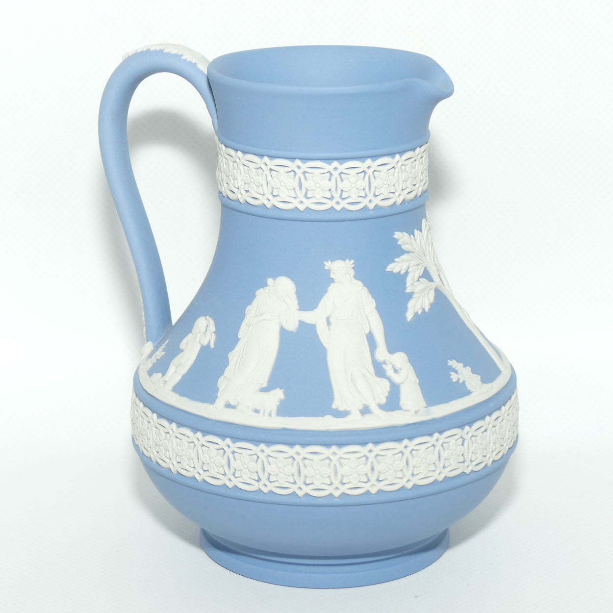 Wedgwood Jasper | White on Pale Blue milk jug with Grecian Scene | Double bands | #1
