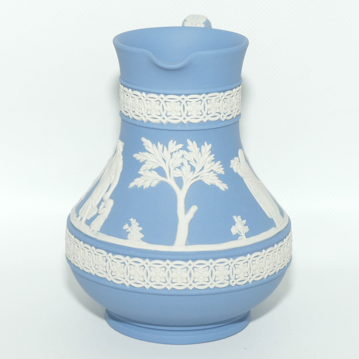 Wedgwood Jasper | White on Pale Blue milk jug with Grecian Scene | Double bands | #1