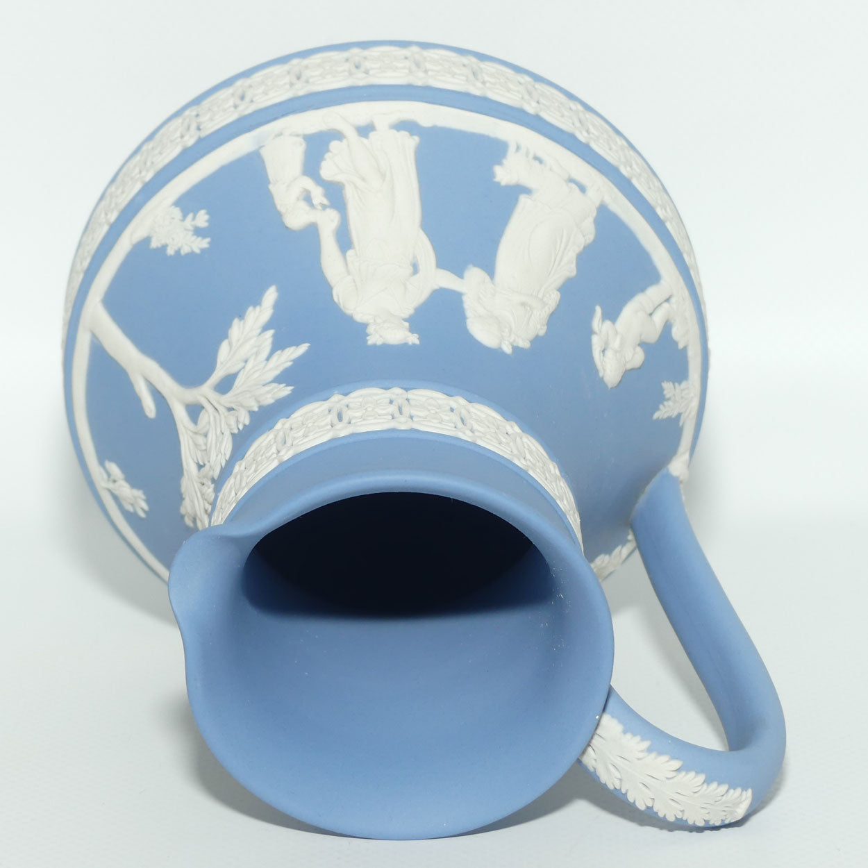Wedgwood Jasper | White on Pale Blue milk jug with Grecian Scene | Double bands | #1