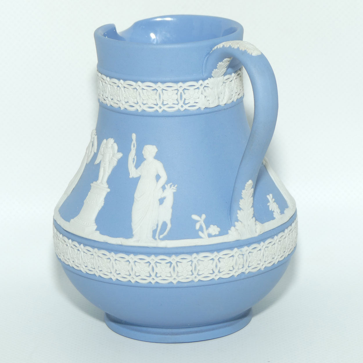 Wedgwood Jasper | White on Pale Blue milk jug with Grecian Ceremony Scene | Double bands | #3