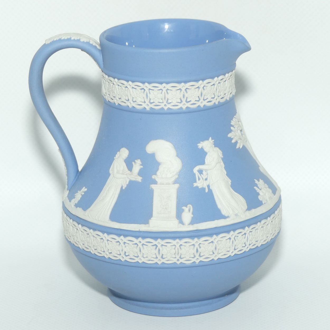 Wedgwood Jasper | White on Pale Blue milk jug with Grecian Ceremony Scene | Double bands | #3