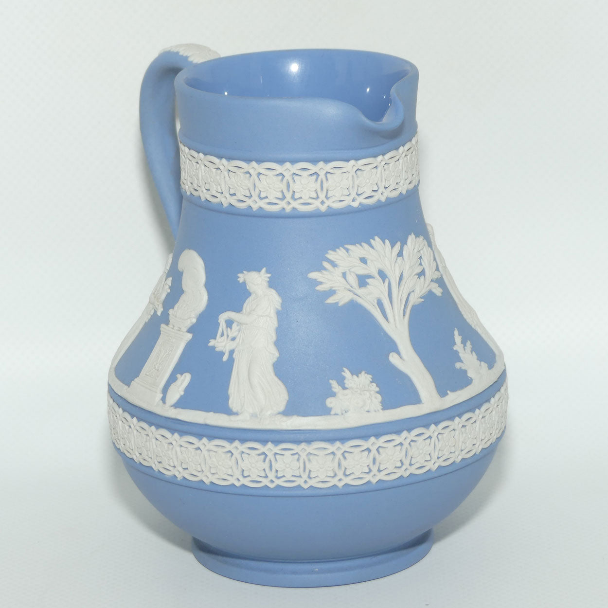 Wedgwood Jasper | White on Pale Blue milk jug with Grecian Ceremony Scene | Double bands | #3