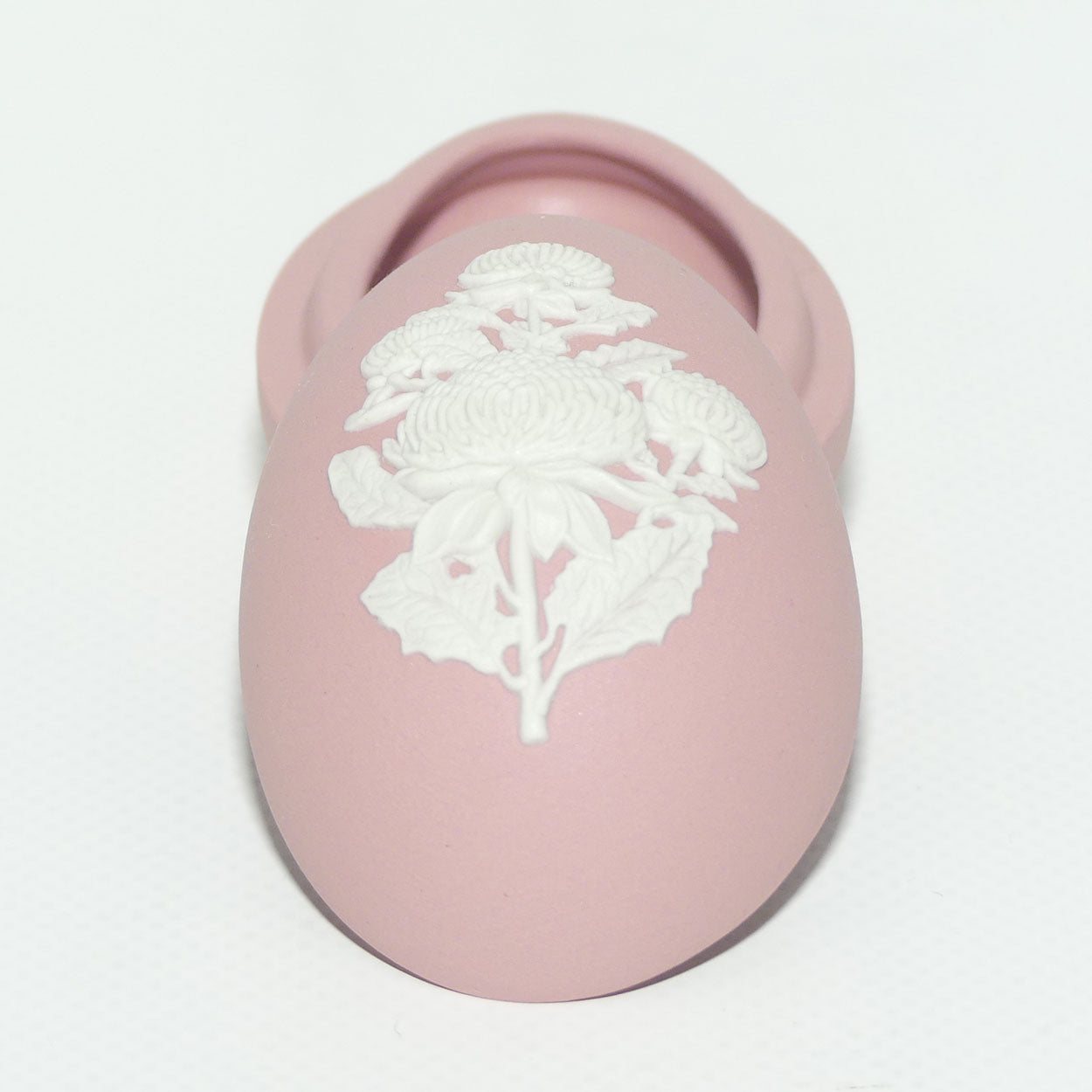 Wedgwood Jasper | Australian Flora | White on Pink | Waratah Egg shape trinket box