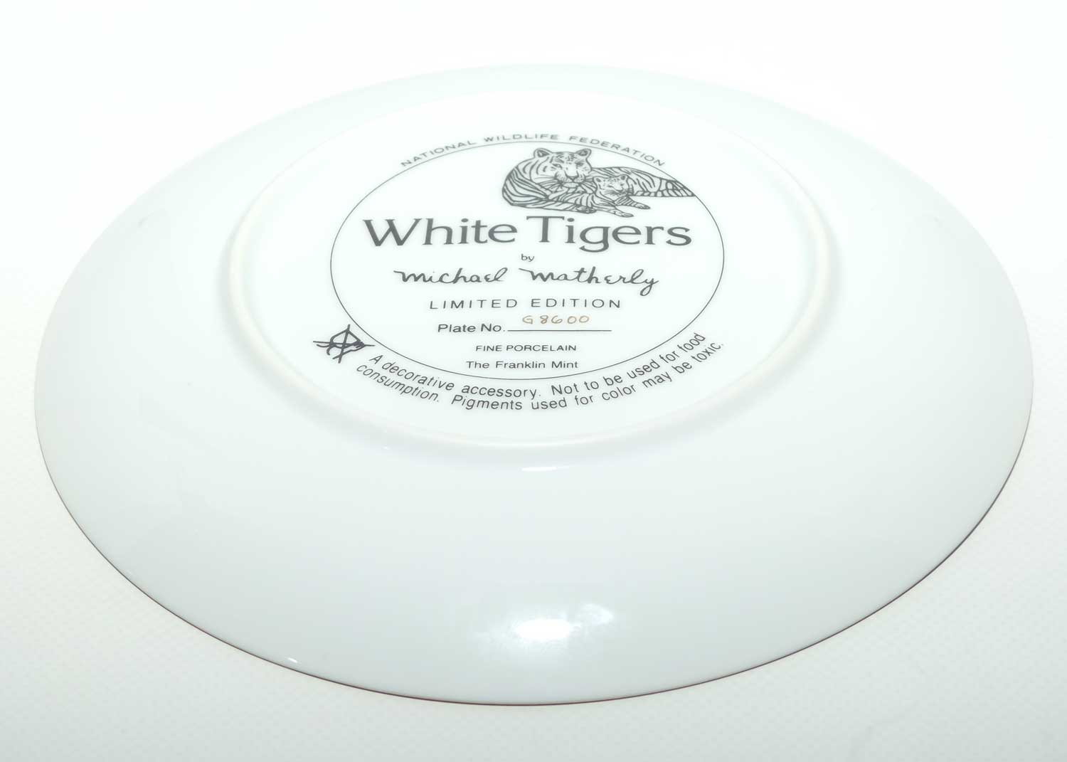 Franklin Mint | National Wildlife plate by Michael Matherly | White Tigers