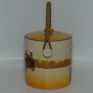 Royal Doulton Coaching Days biscuit barrel with wicker handle