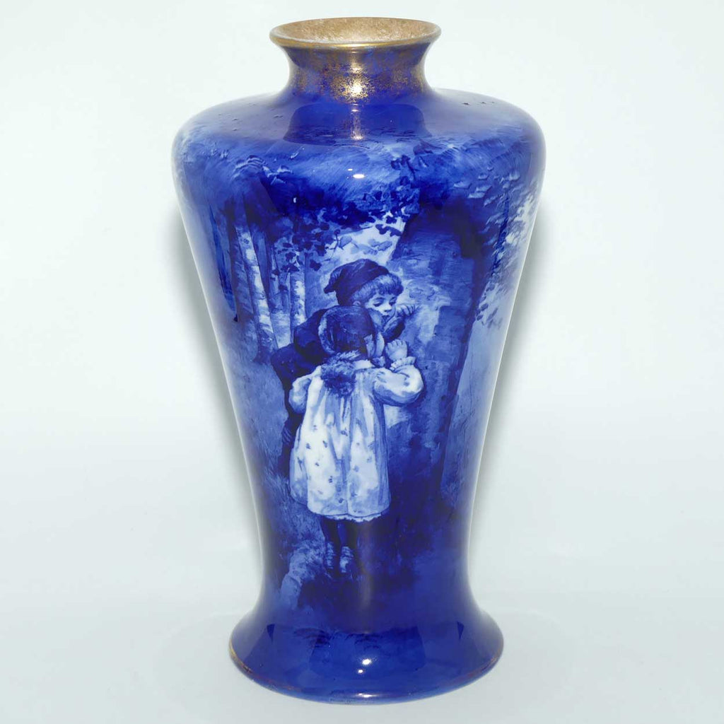 Royal Doulton Blue Childrens wide conical vase |Boy & girl peeping|