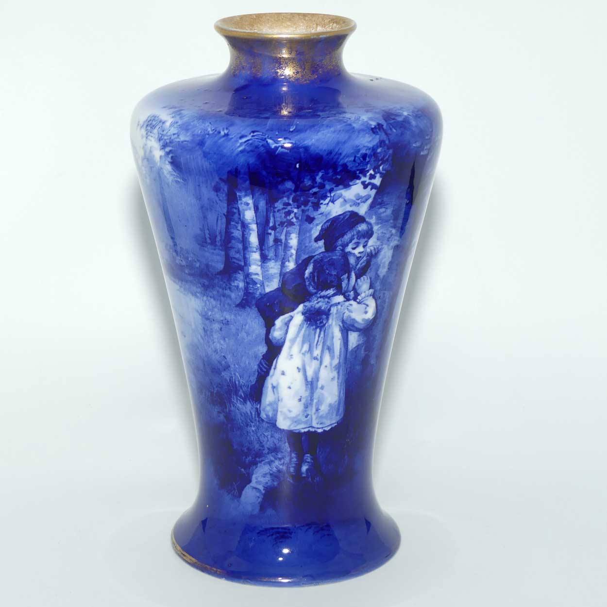 Royal Doulton Blue Childrens wide conical vase |Boy & girl peeping|
