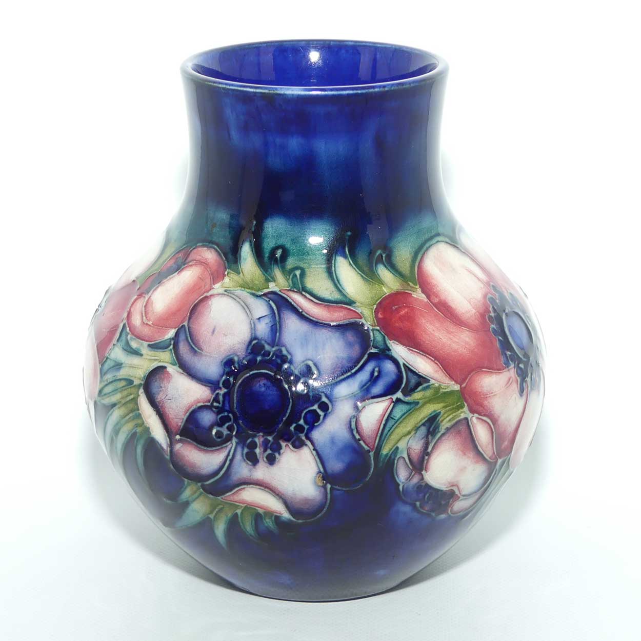Walter Moorcroft Anemone on Blue ground wide body vase