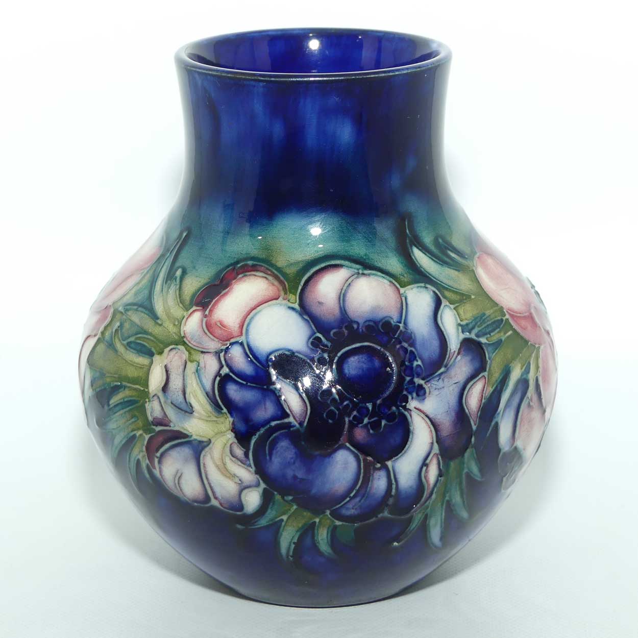Walter Moorcroft Anemone on Blue ground wide body vase