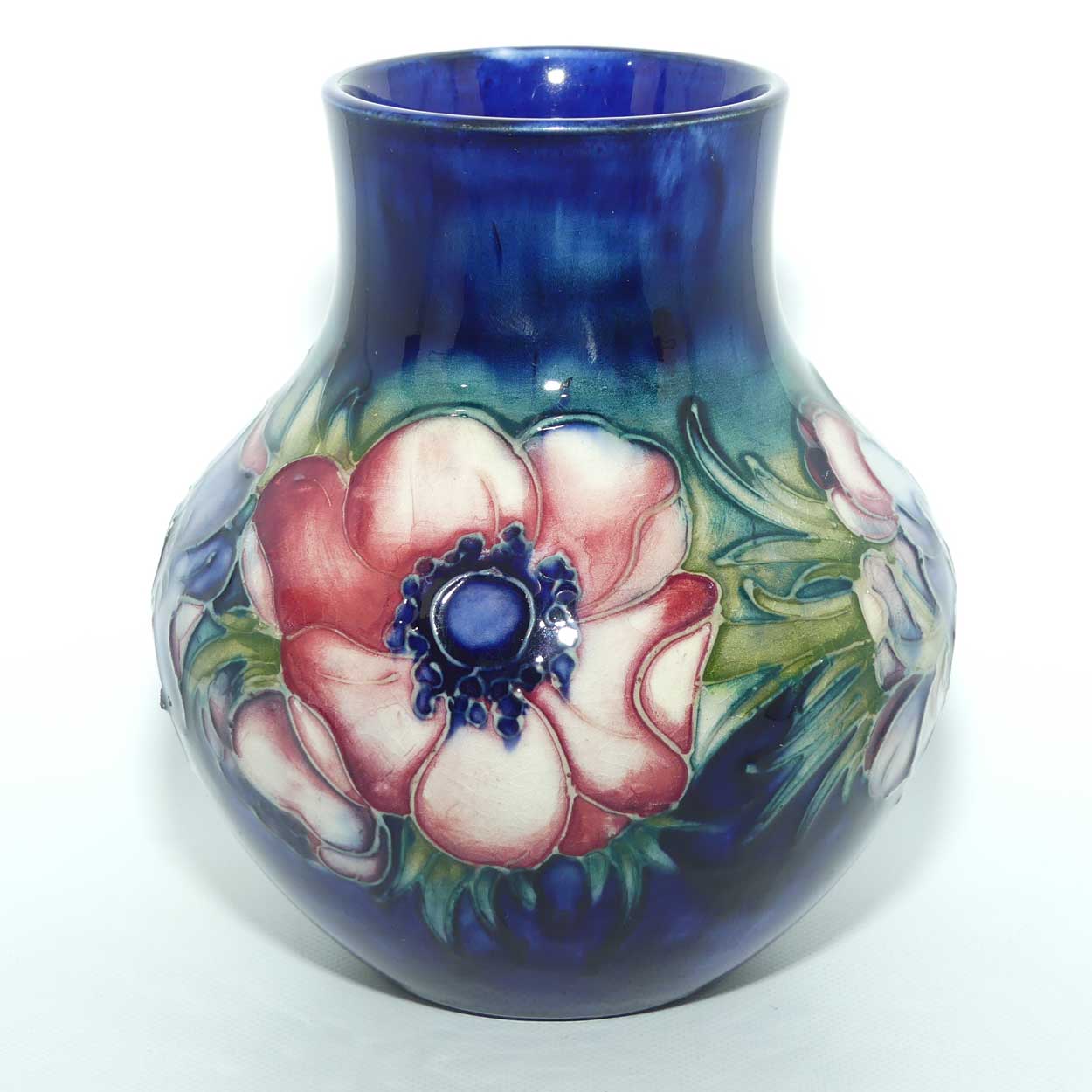Walter Moorcroft Anemone on Blue ground wide body vase