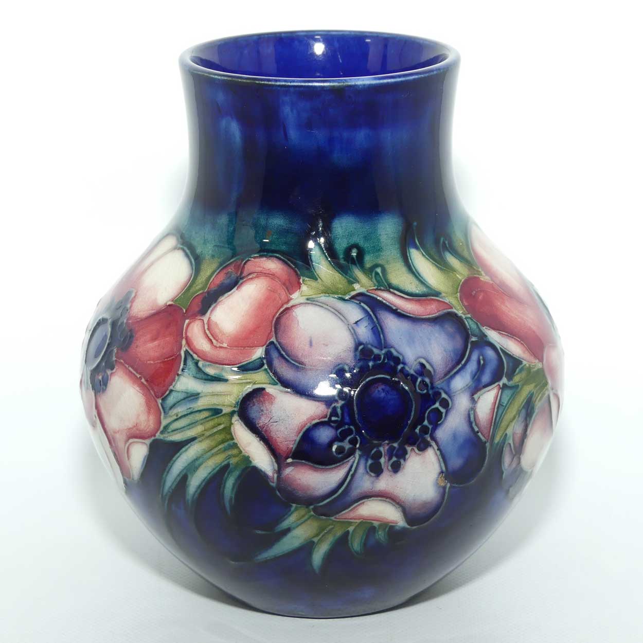 Walter Moorcroft Anemone on Blue ground wide body vase