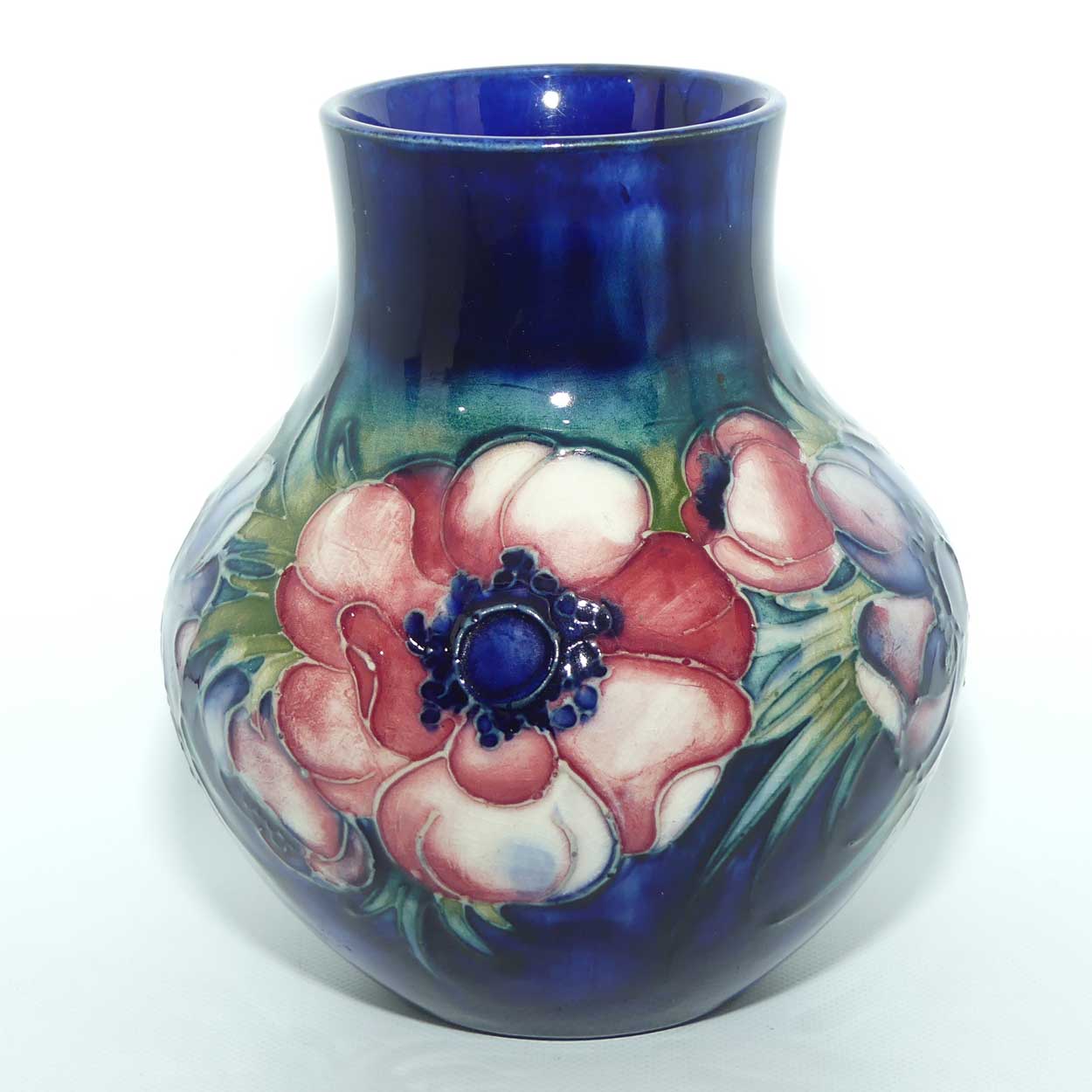 Walter Moorcroft Anemone on Blue ground wide body vase