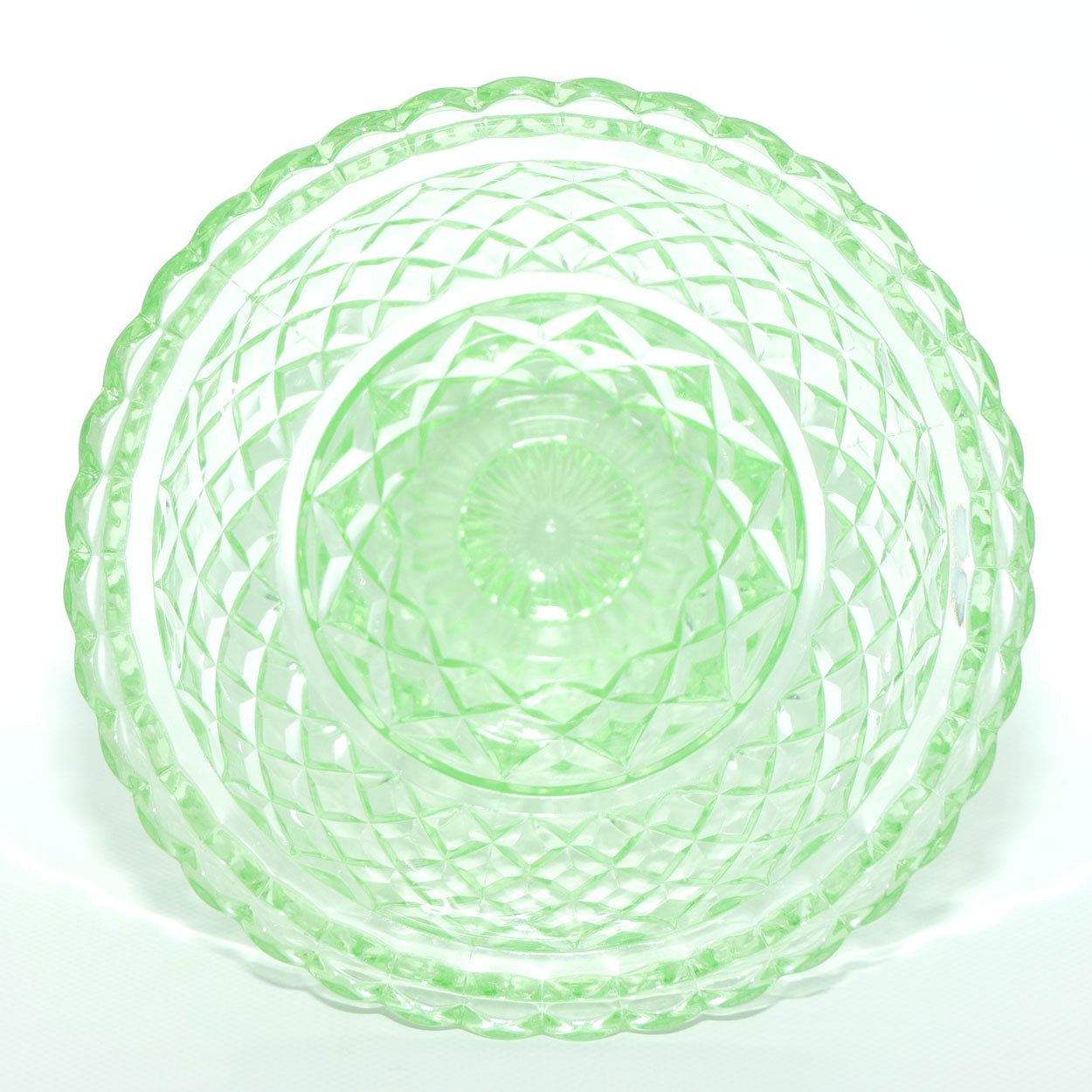 Crown Crystal Glass wide rim footed Green Glass vase | Uranium
