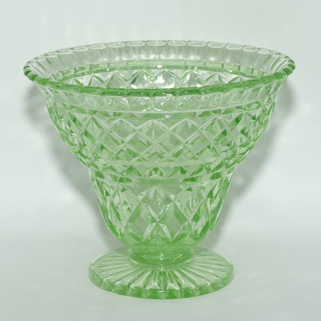 Crown Crystal Glass wide rim footed Green Glass vase | Uranium | #2
