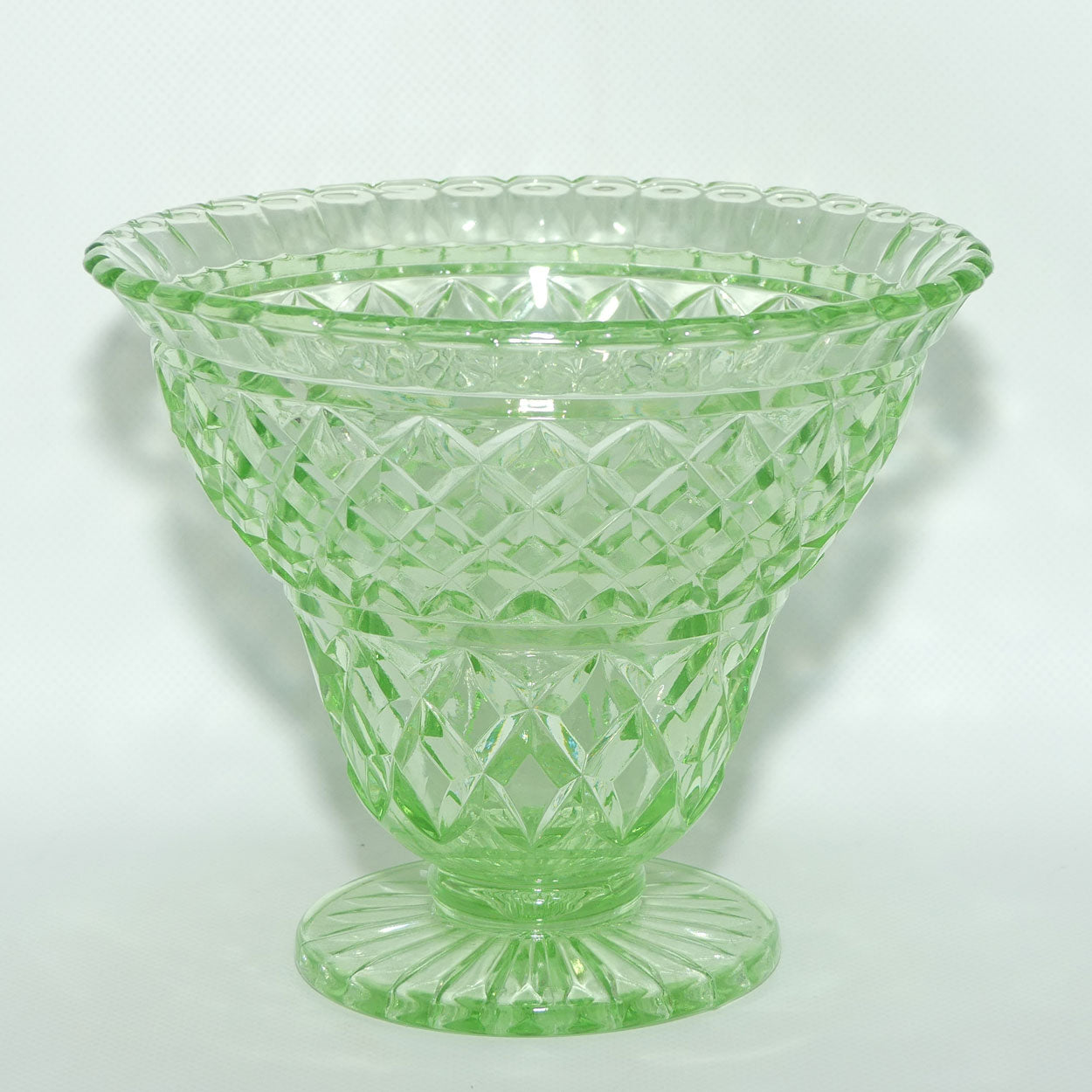 Crown Crystal Glass wide rim footed Green Glass vase | Uranium | #2