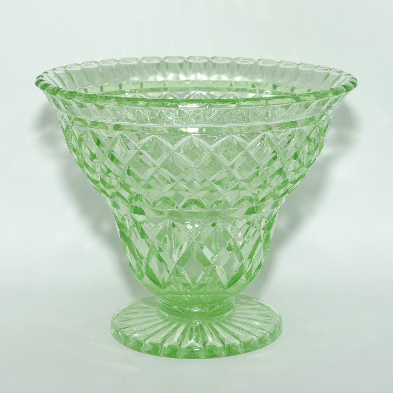 Crown Crystal Glass wide rim footed Green Glass vase | Uranium | #2