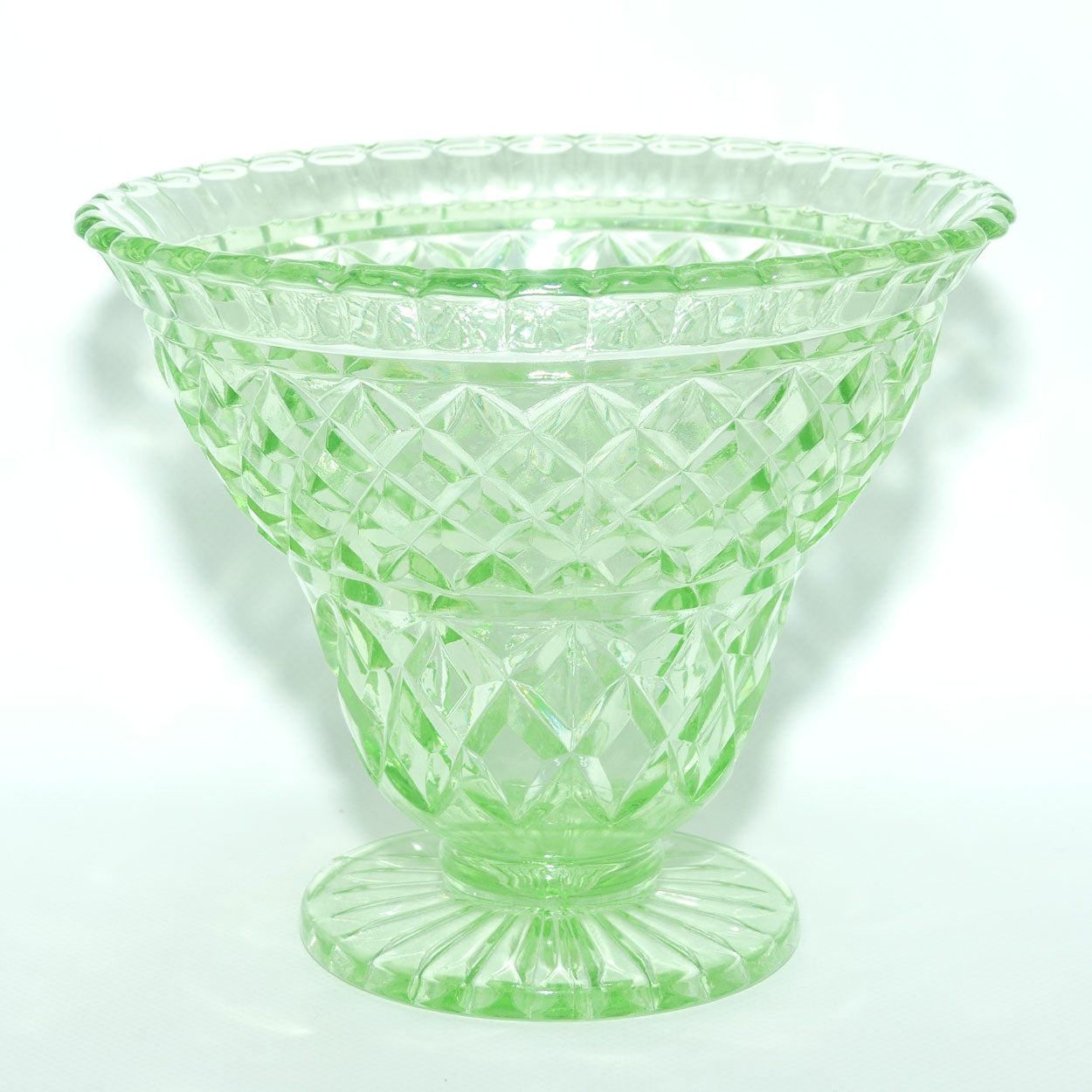 Crown Crystal Glass wide rim footed Green Glass vase | Uranium | #2